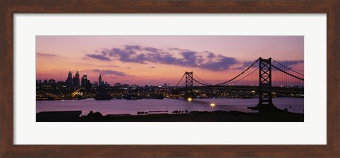 Framed Bridge across a river, Ben Franklin Bridge, Philadelphia, Pennsylvania, USA Print