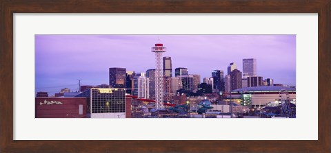 Framed Building lit up at dusk, Denver, Colorado, USA Print