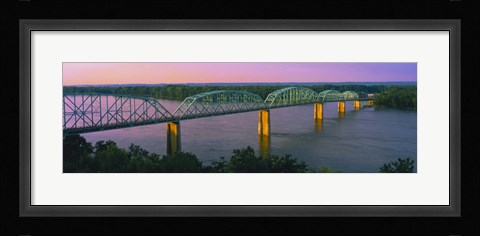 Framed USA, Missouri, High angle view of railroad track bridge Route 54 over Mississippi River Print