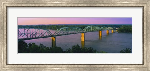 Framed USA, Missouri, High angle view of railroad track bridge Route 54 over Mississippi River Print