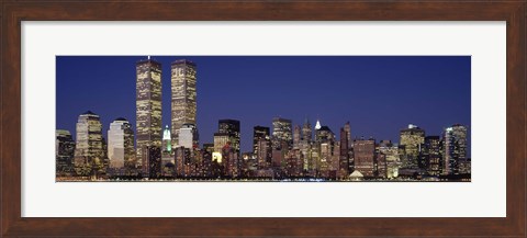 Framed Skyline with World Trade Center at Night Print