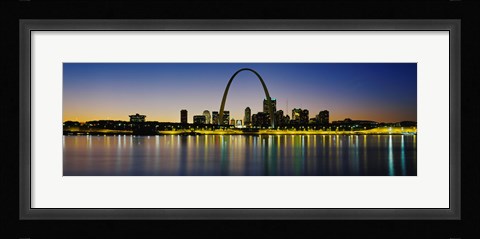 Framed City lit up at night, Gateway Arch, Mississippi River, St. Louis, Missouri Print