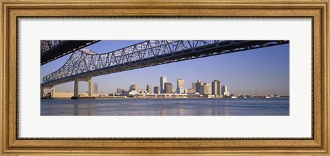 Framed Low angle view of bridges across a river, Crescent City Connection Bridge, Mississippi River, New Orleans, Louisiana, USA Print
