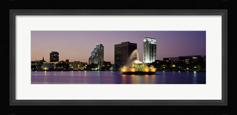 Framed Fountain in a lake lit up at night, Lake Eola, Summerlin Park, Orlando, Florida Print