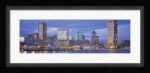 Framed Panoramic View Of An Urban Skyline At Twilight, Baltimore, Maryland, USA Print
