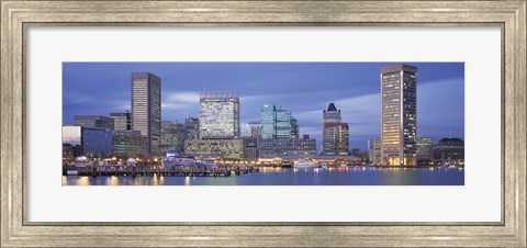 Framed Panoramic View Of An Urban Skyline At Twilight, Baltimore, Maryland, USA Print