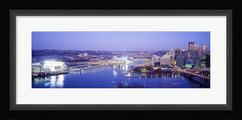 Framed Pittsburgh skyscrapers and Heinz Stadium at night Print