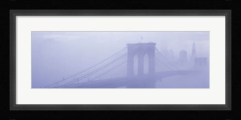 Framed Brooklyn Bridge in the fog Print