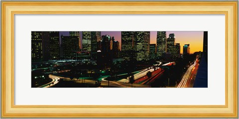 Framed Harbor Freeway and buildings lit up, Los Angeles CA Print