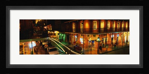 Framed Bourbon Street at night, New Orleans LA Print
