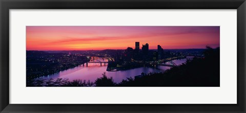 Framed Pittsburgh against a Red Sky Print