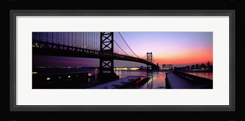 Framed Suspension bridge across a river, Ben Franklin Bridge, Philadelphia, Pennsylvania, USA Print