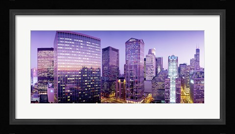 Framed Skyscrapers at night, Chicago IL Print