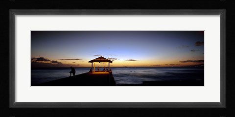 Framed Tourists on a pier, Waikiki Beach, Waikiki, Honolulu, Oahu, Hawaii, USA Print