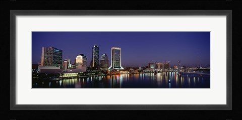 Framed Buildings Lit Up At Night, Jacksonville, Florida, USA Print