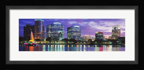 Framed Panoramic View Of An Urban Skyline At Night, Orlando, Florida, USA Print