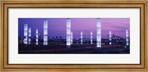Framed Light sculptures lit up at night, LAX Airport, Los Angeles, California, USA Print