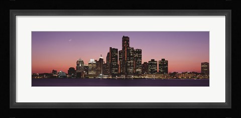 Framed Detroit at dusk, Michigan Print