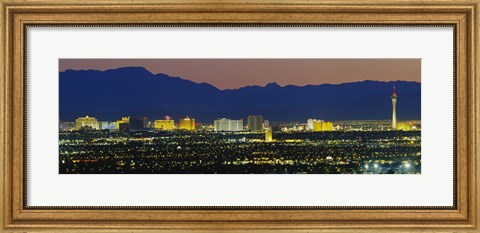 Framed Aerial View Of Buildings Lit Up At Dusk, Las Vegas, Nevada, USA Print