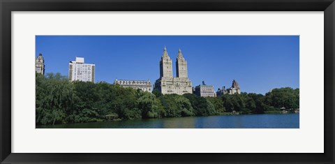 Framed Buildings on the bank of a lake, Manhattan, New York City, New York State, USA Print