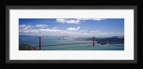 Framed High angle view of a suspension bridge across a bay, Golden Gate Bridge, San Francisco, California, USA Print