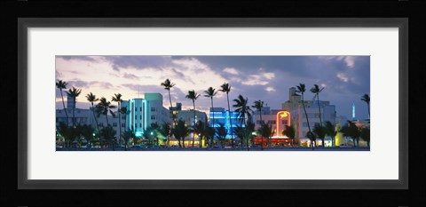Framed Buildings Lit Up At Dusk, Ocean Drive, Miami Beach, Florida, USA Print