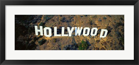 Framed USA, California, Los Angeles, Aerial view of Hollywood Sign at Hollywood Hills Print