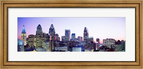 Framed Philadelphia Lit Up At dusk Print