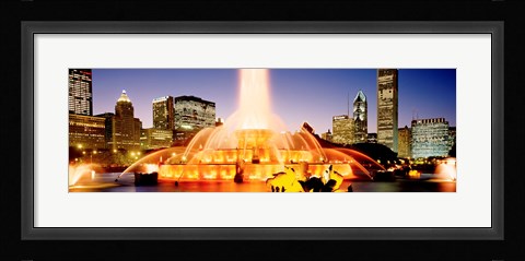 Framed Fountain lit up at dusk, Buckingham Fountain, Chicago, Illinois, USA Print