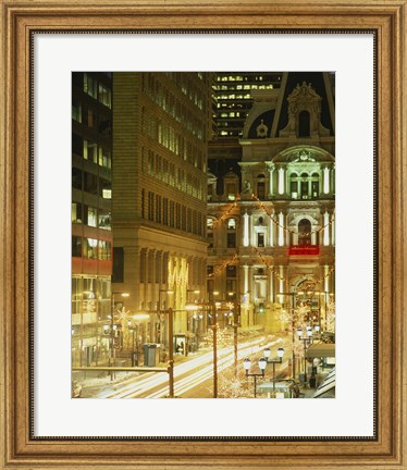 Framed Building lit up at night, City Hall, Philadelphia, Pennsylvania, USA Print