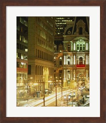 Framed Building lit up at night, City Hall, Philadelphia, Pennsylvania, USA Print