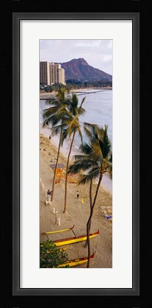 Framed High angle view of tourists on the beach, Waikiki Beach, Honolulu, Oahu, Hawaii, USA Print
