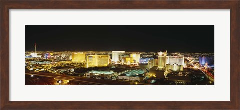 Framed High Angle View Of Buildings Lit Up At Night, Las Vegas, Nevada Print