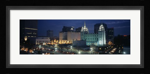 Framed Temple lit up at night, Mormon Temple, Salt Lake City, Utah, USA Print