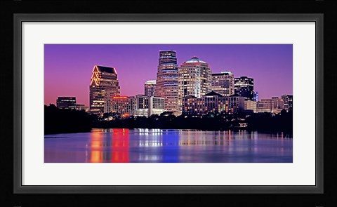 Framed USA, Texas, Austin, View of an urban skyline at night Print