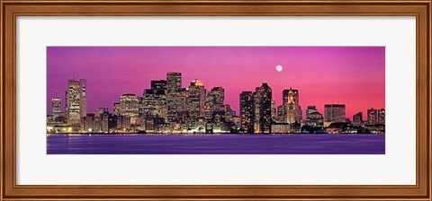 Framed USA, Massachusetts, Boston, View of an urban skyline by the shore at night Print