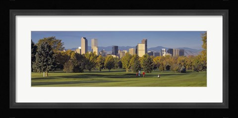 Framed USA, Colorado, Denver, panoramic view of skyscrapers around a golf course Print