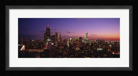 Framed Buildings lit up at dusk, Chicago, Illinois, USA Print