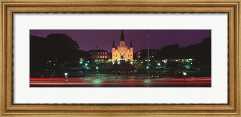 Framed Buildings lit up at night, Jackson Square, St. Louis Cathedral, French Quarter, New Orleans, Louisiana, USA Print