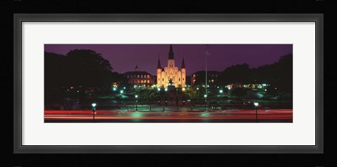 Framed Buildings lit up at night, Jackson Square, St. Louis Cathedral, French Quarter, New Orleans, Louisiana, USA Print