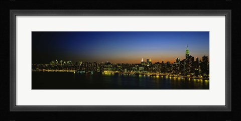 Framed City skyline at night, view of Manhattan from Long Island, New York City, New York State, USA Print