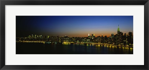 Framed City skyline at night, view of Manhattan from Long Island, New York City, New York State, USA Print