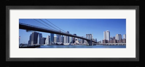 Framed New York City, Brooklyn Bridge, Skyscrapers in a city Print