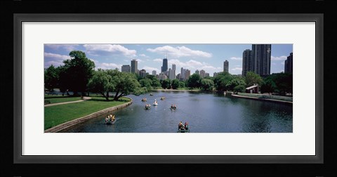 Framed High angle view of a group of people on a paddle boat in a lake, Lincoln Park, Chicago, Illinois, USA Print