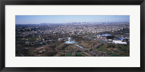 Framed Aerial View Of World's Fair Globe, From Queens Looking Towards Manhattan, NYC, New York City, New York State, USA Print