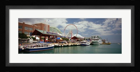 Framed Boats moored at a harbor, Navy Pier, Chicago, Illinois, USA Print