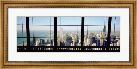 Framed High angle view of a city as seen through a window, Chicago, Illinois, USA Print