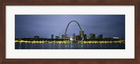 Framed Buildings Lit Up At Dusk, Mississippi River, St. Louis, Missouri, USA Print
