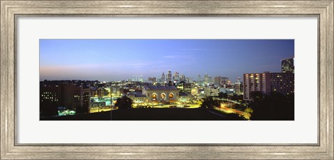 Framed High Angle View Of A City Lit Up At Dusk, Kansas City, Missouri Print