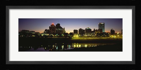 Framed Buildings At The Waterfront Lit Up At Dawn, Memphis, Tennessee, USA Print